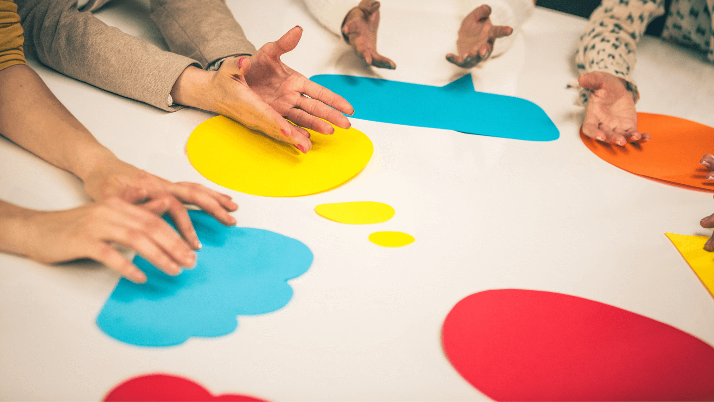 People discussing about shapes and colors