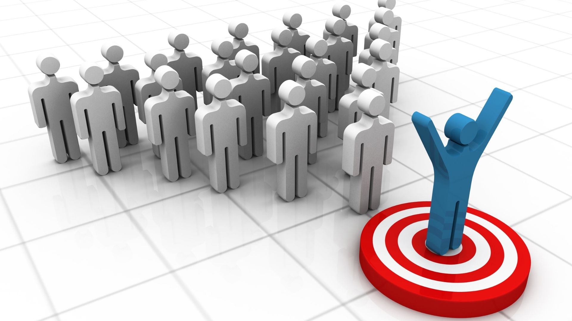 A person standing on a target icon as platform while group of people at the back