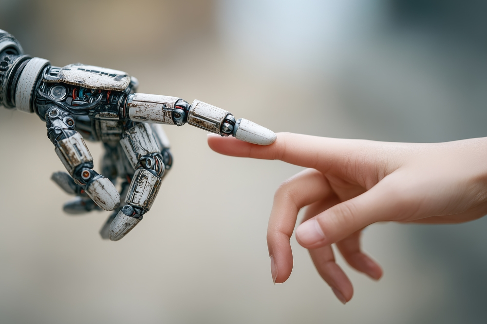A robot's hand and a human's hand